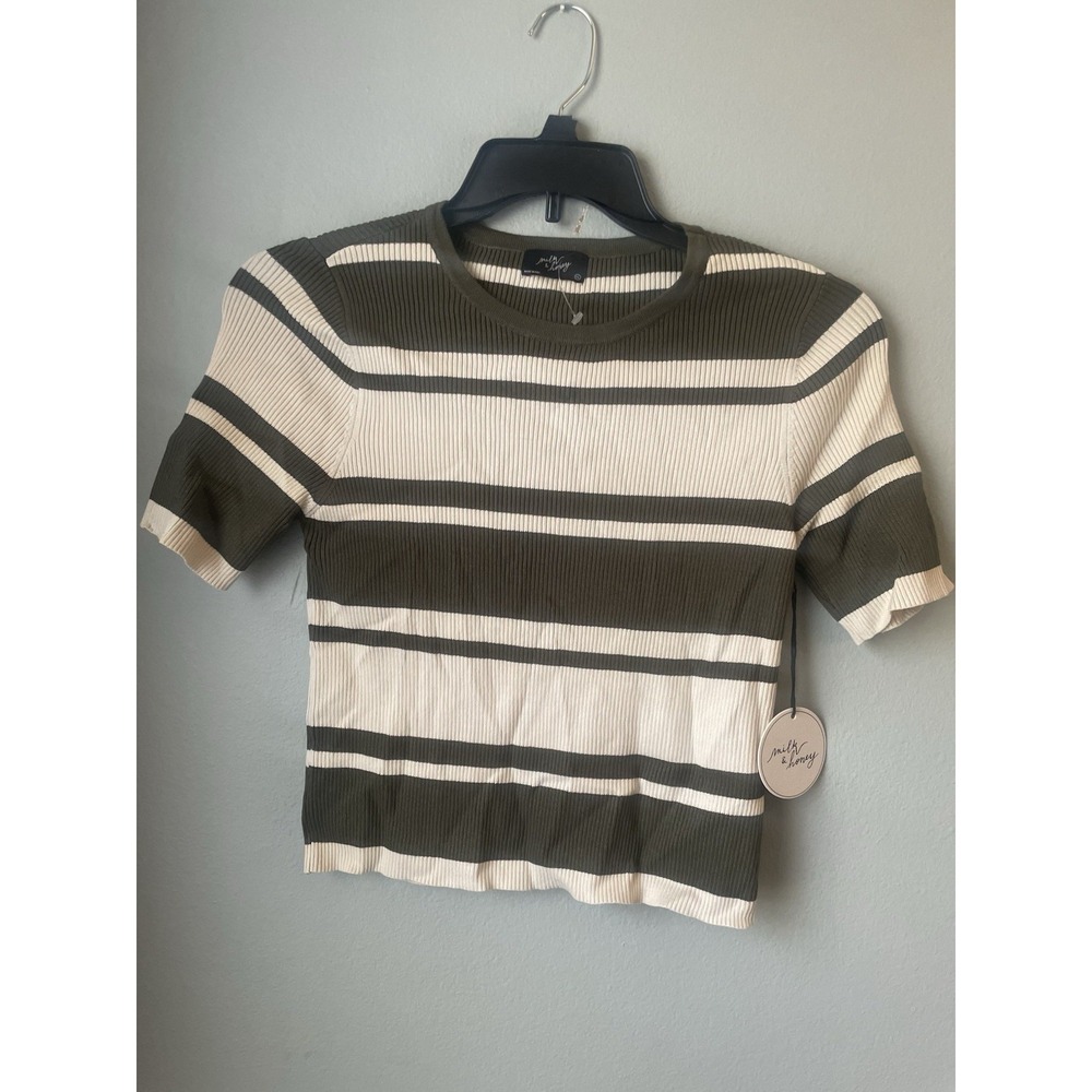 Milk & Honey Knitwear Sweater Olive Green‎ and Cream Stripes XL NWT